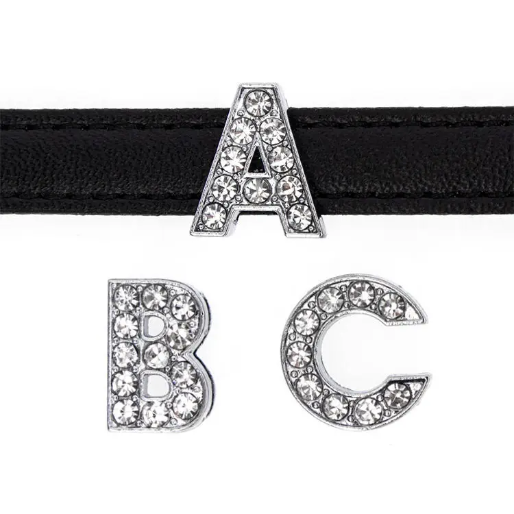 10 mm Silver Letters DIY Diamond Face Letter Pet Collar Keychain Wholesale Various Alphabet Digital Decorative Buckles