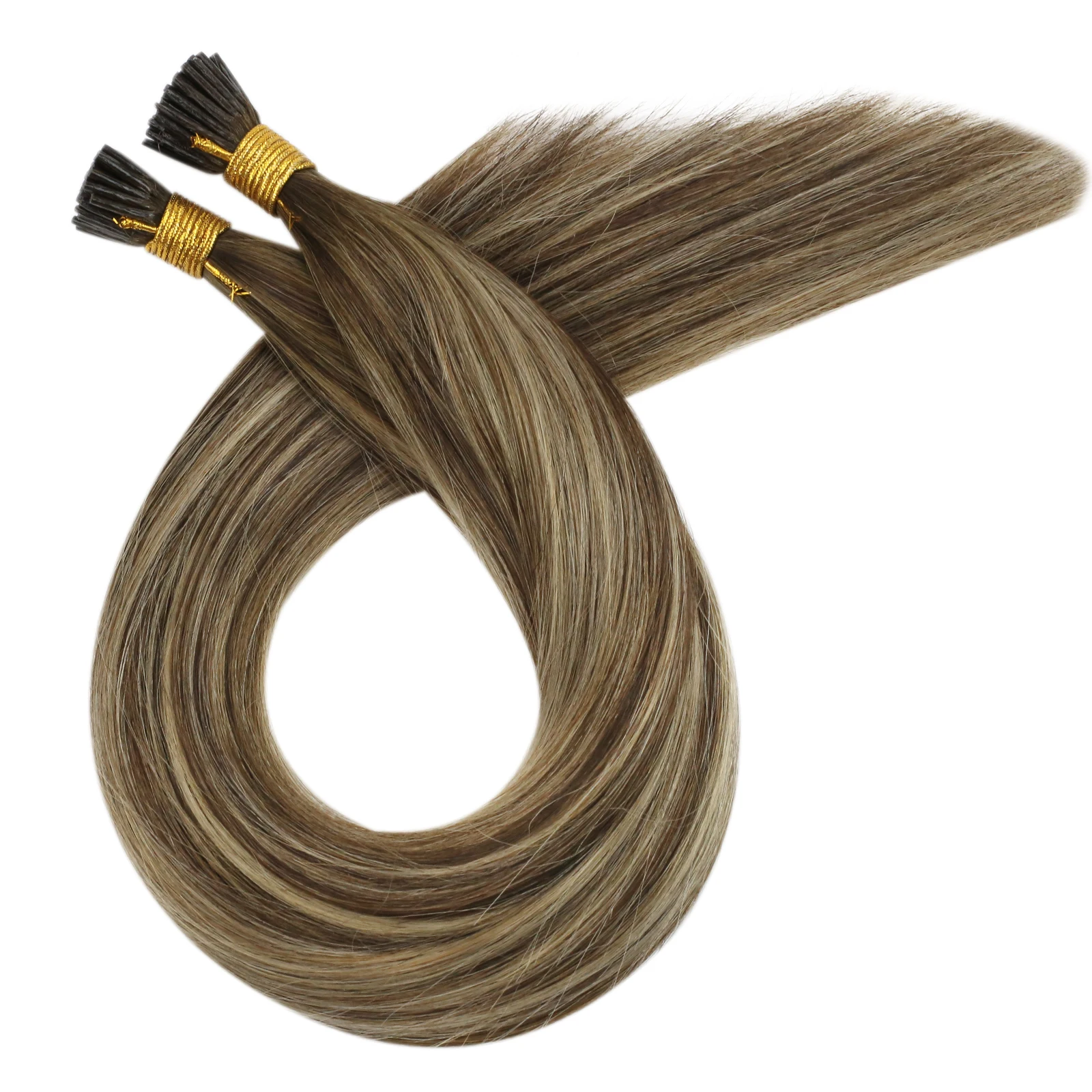 Full Shine Wholesale Real  BrazilianHuman Hair Extensions Balayage Brown I Tip Hair Extensions( #4/27/4)