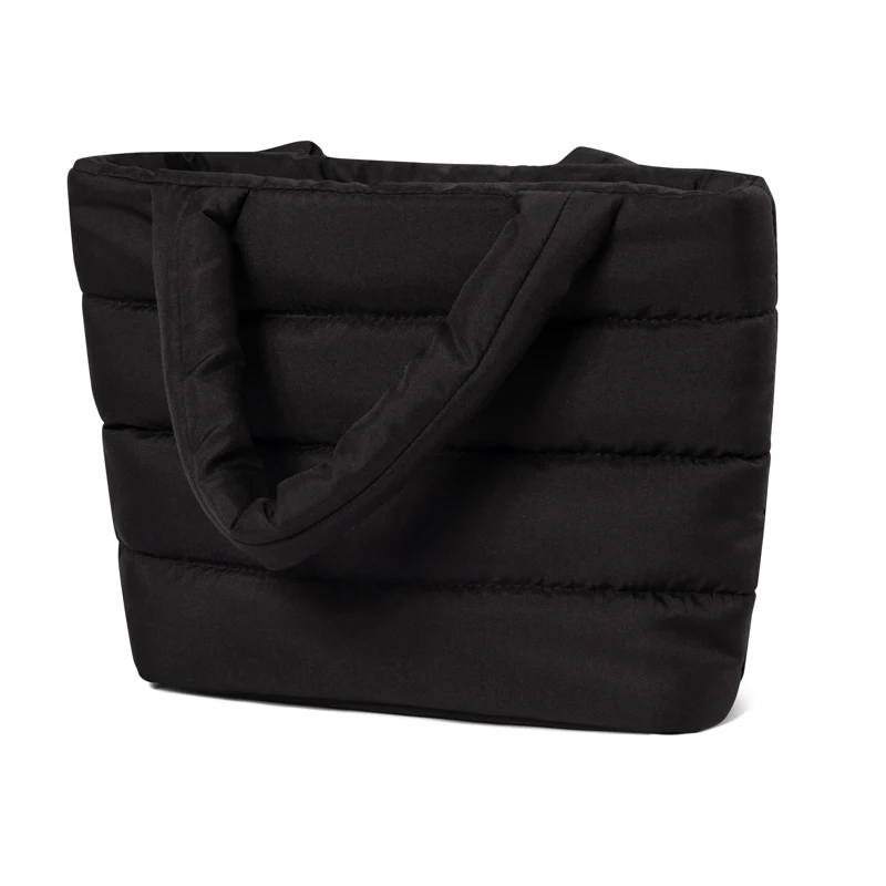 lightweight black puffer tote bag for women sotf quilted padding handbag bag