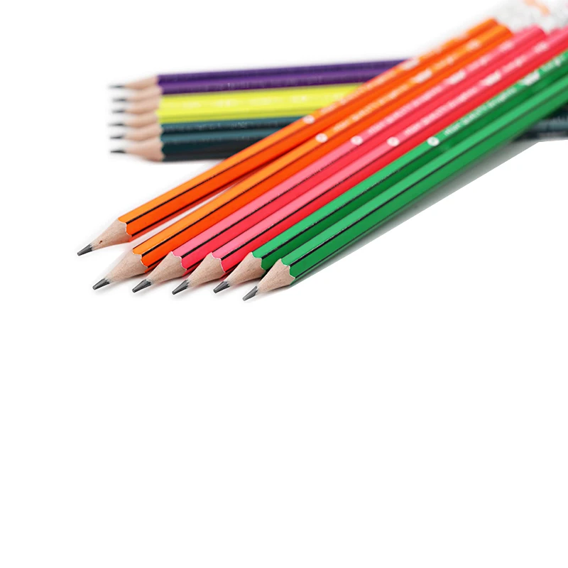 Деревянный карандаш с неоновой полосой HONGHU, набор для художественного письма HB 2B, с ластиком, для школы и офиса