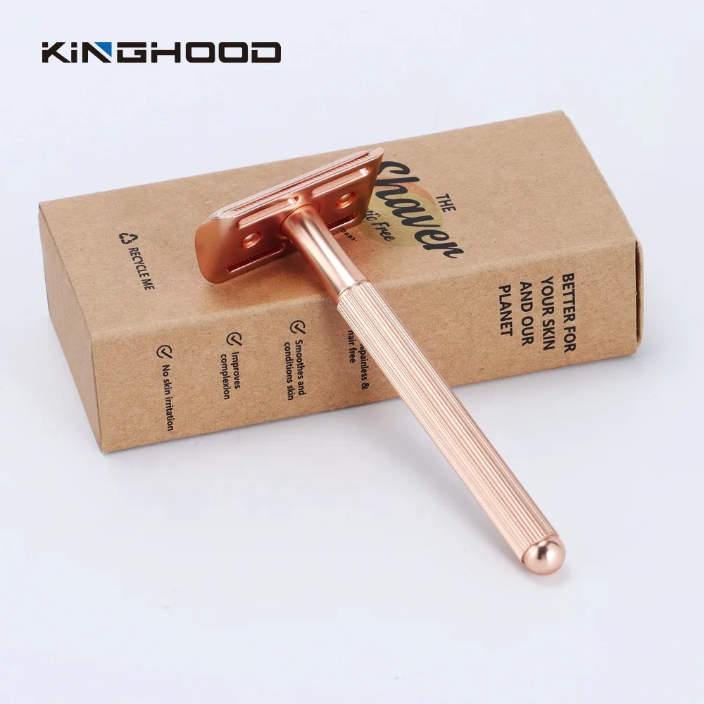 Custom Logo Rose Gold Rasierhobel Rasoir Double Edge Blades Shaving Eco Friendly Metal Handle waste Razor