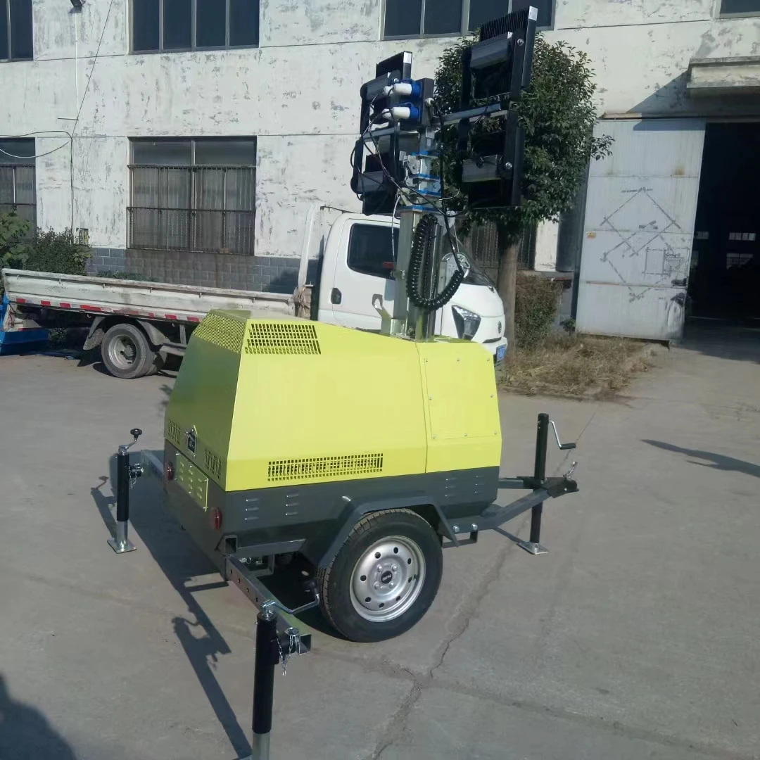 Brand Famous Engine 5m 7m Mast Light Tower 6KW Generator Portable Trailer hand-lifting Mobile Lighting Tower