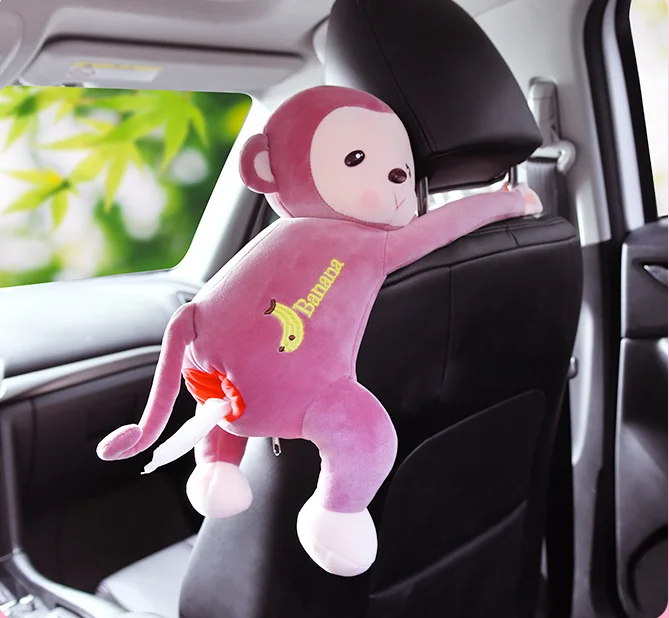 Wholesale cute cartoon plush toy monkey doll large paper towel box creative car household tissue paper box