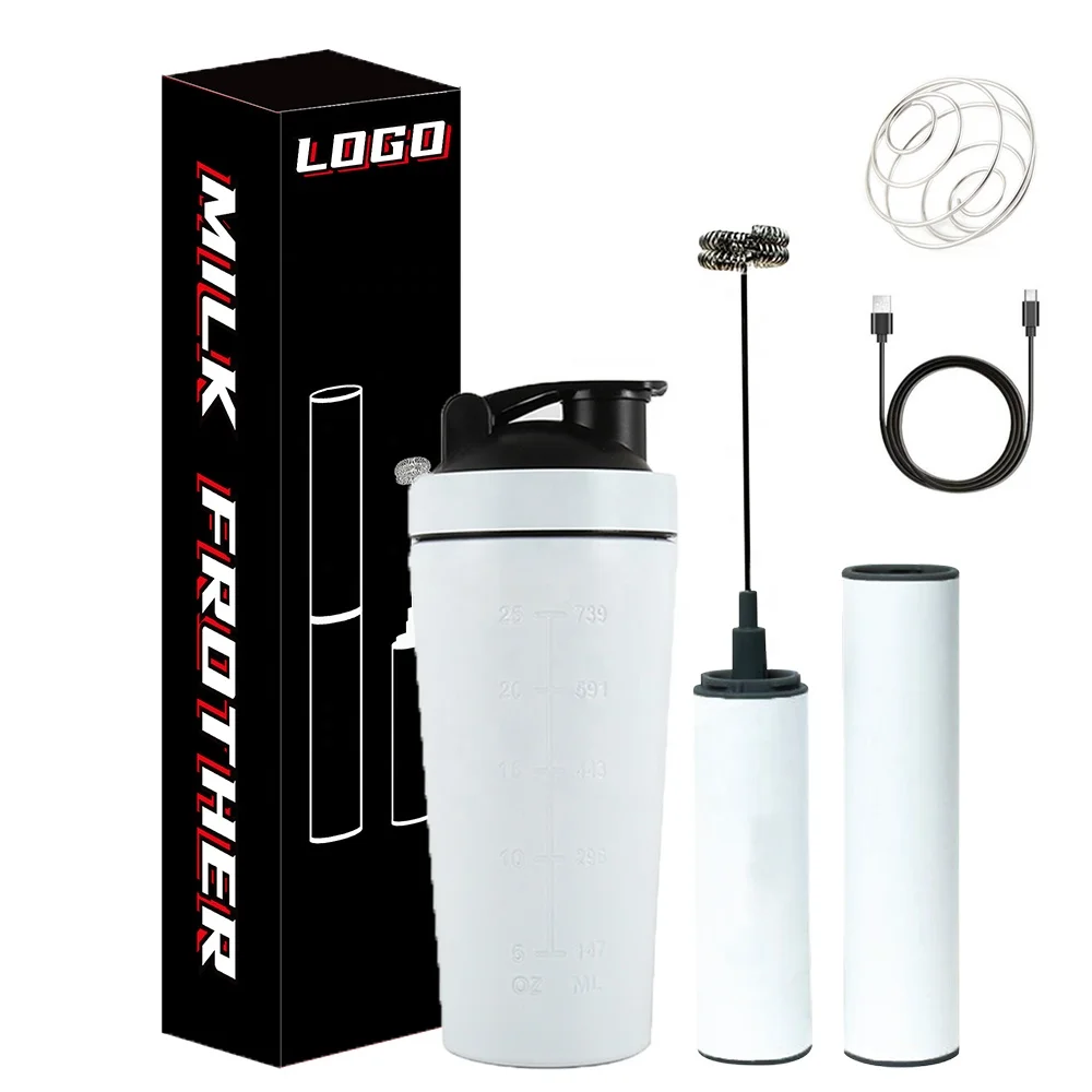 2023 новый дизайн набор из нержавеющей стали шейкер для белкового порошка бутылка и Электрический плотный Пенообразователь молока Миксер Для протеина