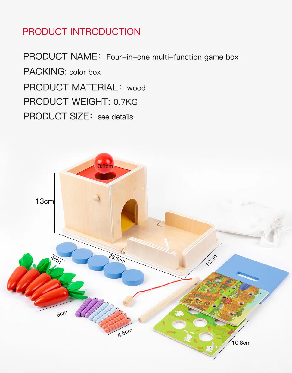 4 in 1Wooden Play Kit Includes Permanent Box Wooden Montessori Baby Toys Gifts for Boys Girls Age 12+ Months