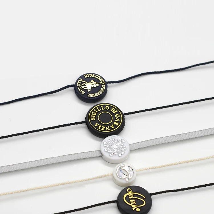 Plastic Hangtag Maker Custom 3D Embossed Foil Brand Name Logo Loop Lock Garment Washable Hanging Tags String