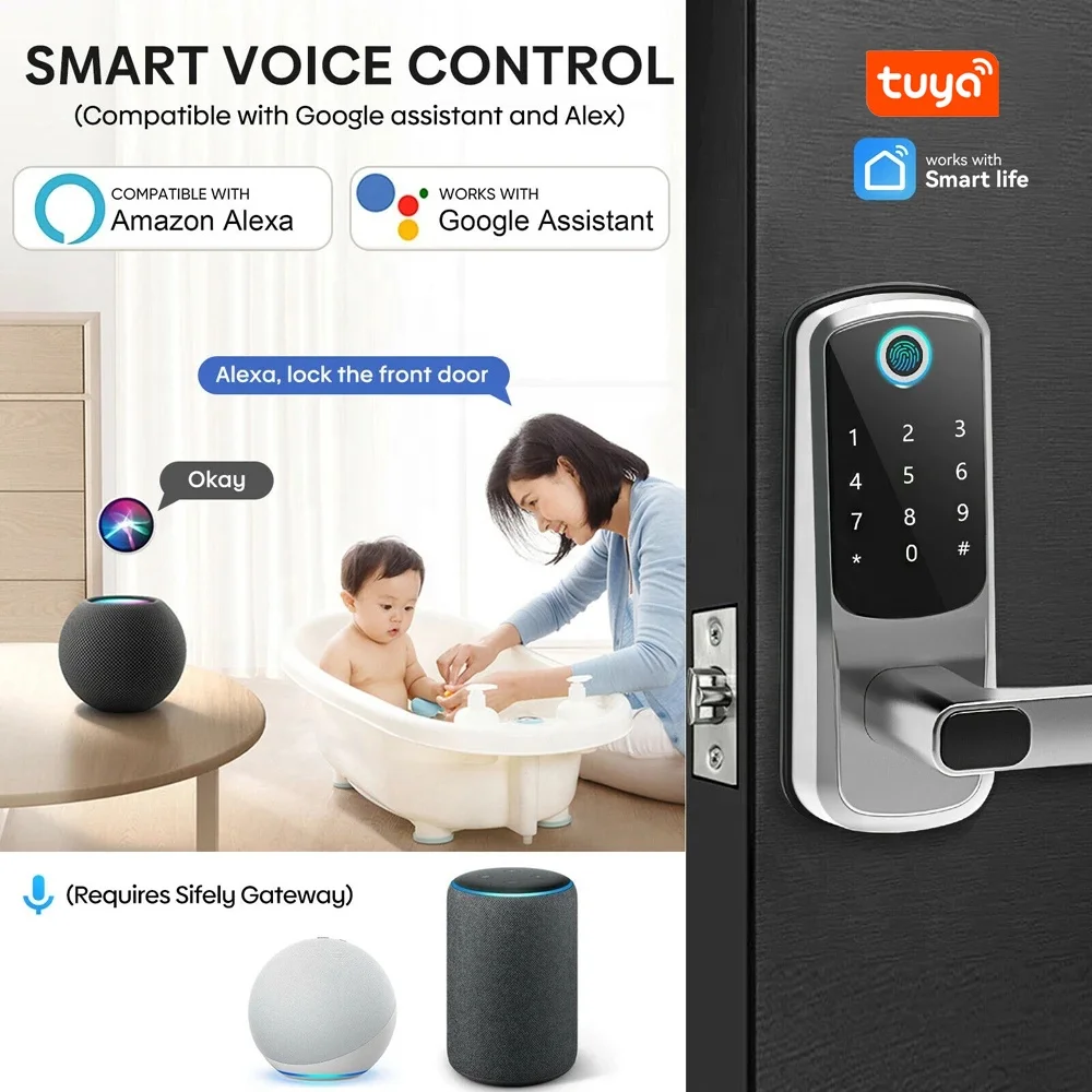 Smart Keyless Lock WIFI Password Tuya APP Fingerprint 5 In 1 Unlock Digital Electronic Door Lock