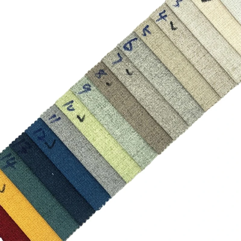 Low moq  nonwoven backing  ready goods textured weave upholstery felt linen look fabric