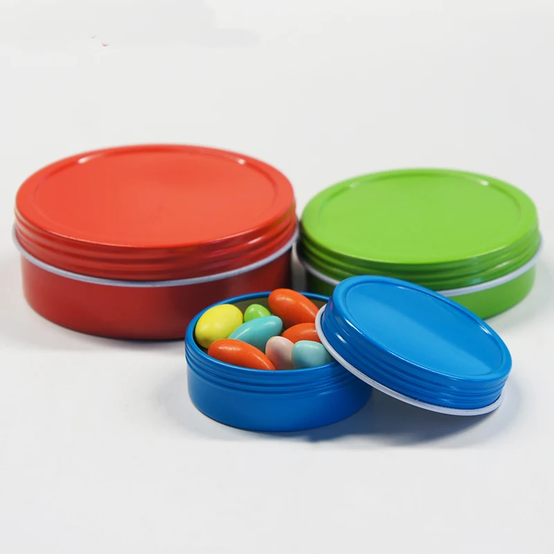 Manufacturer Metal Tinplate Packing 6OZ Blue Shallow Round Screw Top Tin Can Candle Holder for Wedding Sweet Favor Candy Tin Box