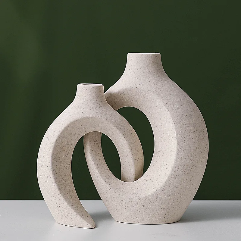 Luxury Package Pampas Grass Pot Natural Dried Flowers Vases Nordic Modern Home Decor Bouquet Unglazed Ceramic Vase Set