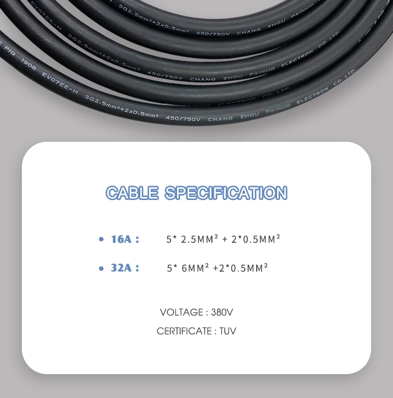 32A 3 Phase 22kW Fast Portable EV Charger with Adjustable Current T2 Plug for Electric Vehicles