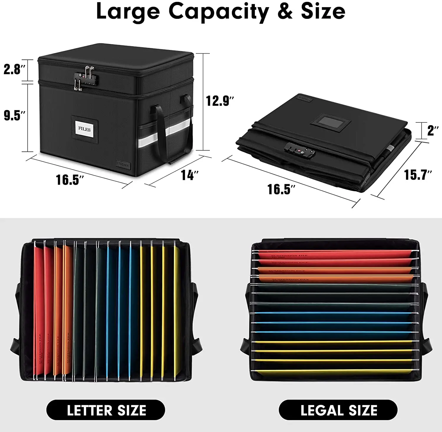 Portable Office Collapsible Reflective Strip 2 Layer File Box Organizer Document Fireproof File Storage Box With Lock