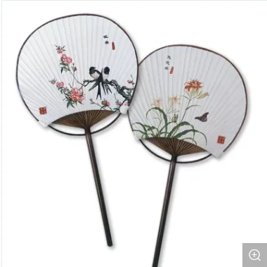 Chinese folk style bamboo craft advertising round paddle fan paper fan