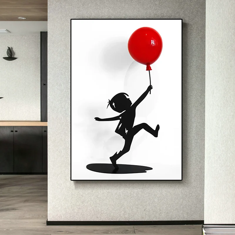 Nordic characters canvas painting boy and red balloon mural Banksy Art Poster living room bedroom bar home decoration mural
