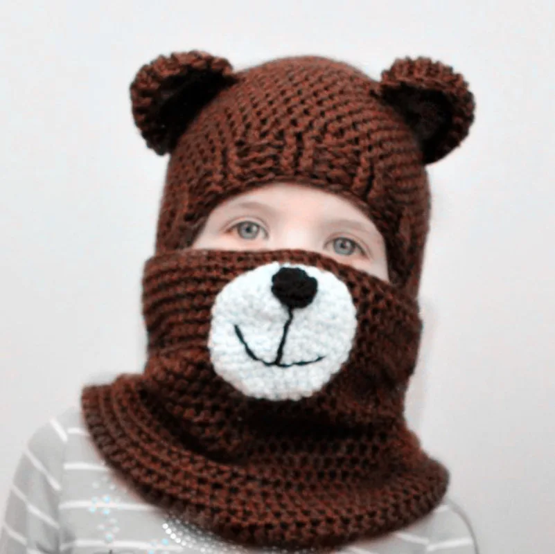New Christmas Crochet Deer Bear Pattern Cartoon Children Baby Knitted Beanie Hat Thicken Cap Scarf Sets