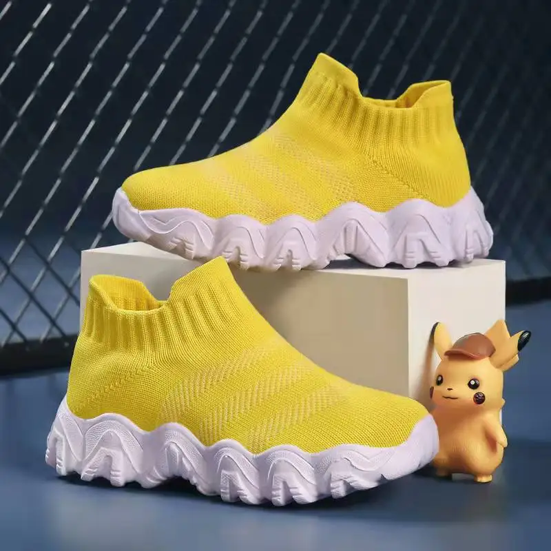 Fashion kids socks shoes children knitted breathable anti-slip sport shoes for boy and girl