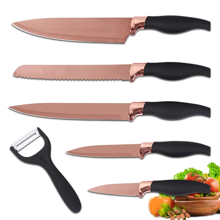 Rose Gold Kitchen Knife, Complete with Titanium Plating Knife Sets Six-piece Set Packaging 1000 Sets for Daily Kitchen Cutting