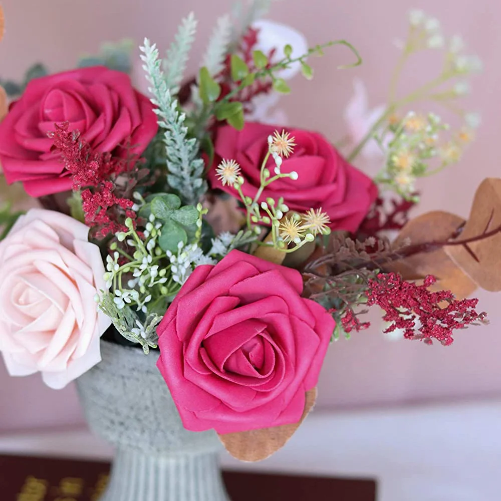 Artificial Flowers Fuchsia Roses home decorations hot pink for decorative artificial foam rose flower for wedding