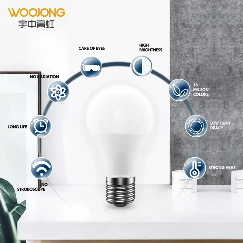 Высококачественная Светодиодная лампа WOOJONG E27/B22 A60 7W 9W 12W 15W 18W 24W пластиковая алюминиевая форма AC85-265V RoHS Внутреннее освещение