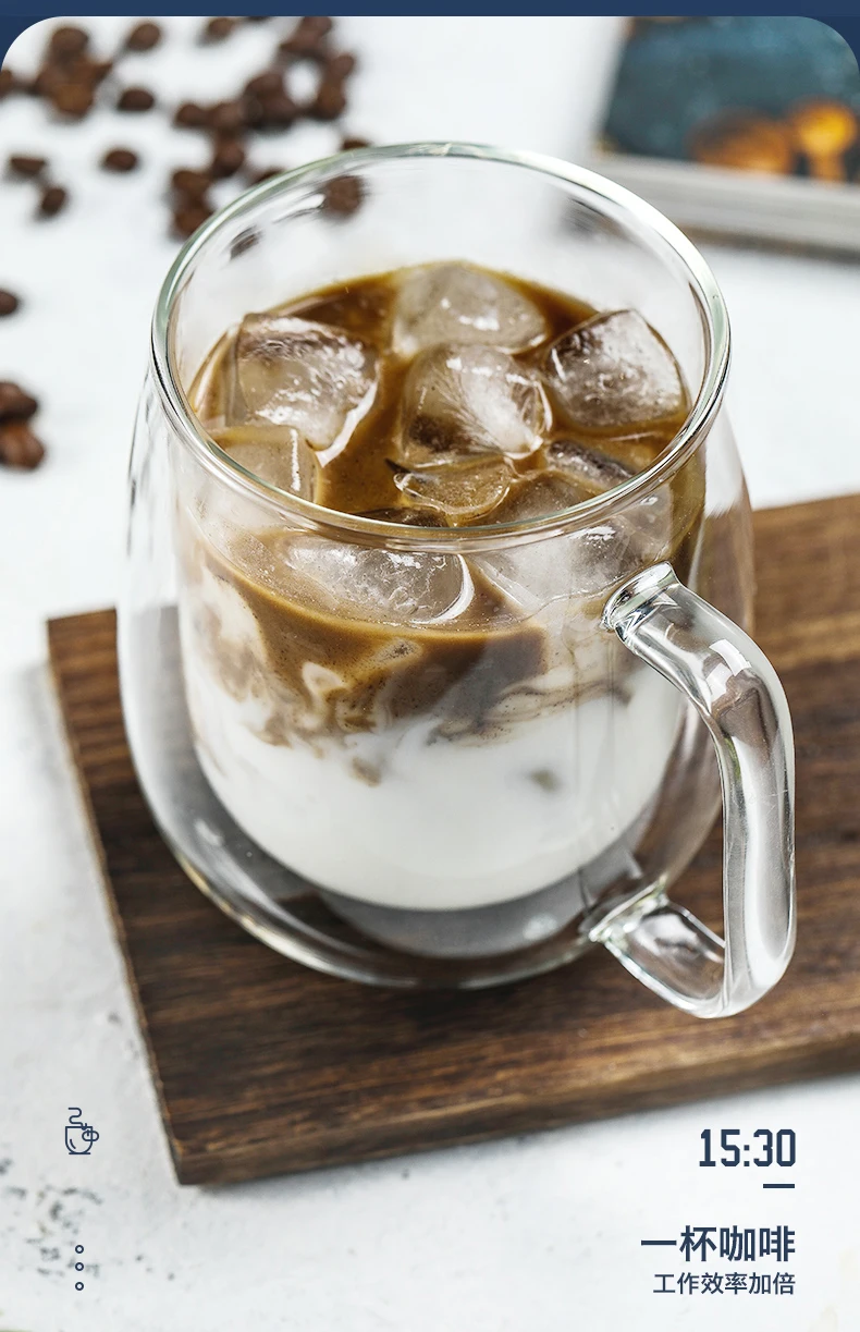 Прозрачная Двухстенная стеклянная чашка с ручкой большая емкость