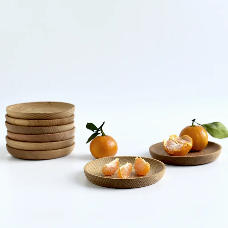 4.72 inch Round Wood Dish Beech Wood Food Dish, Sweets Fruit Dessert Coffee Tray Dinner Tableware Plates Trays