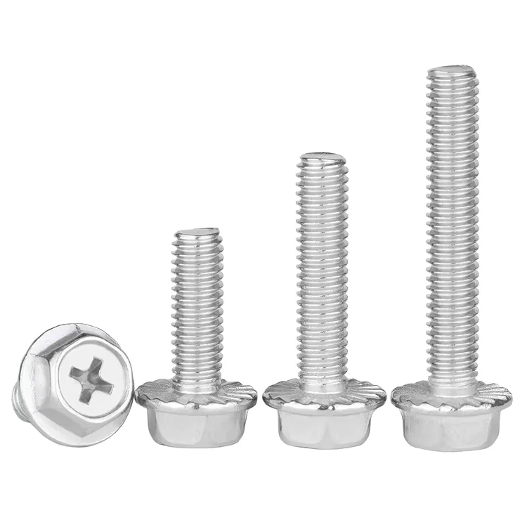 304 Stainless Steel M3 Titanium Screw Cross Groove Flange Pad Gear Anti-Skid Bolt Nail Outer Hexagon M4M5M6M8mm Metric DIN