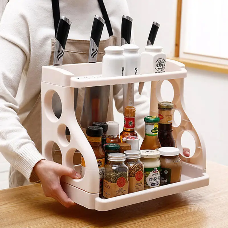 Plastic Multi-layer Kitchen Storage Holders Organizer Household Dish Drying Rack Seasoning Pot Kitchen Knife Rack Shelf
