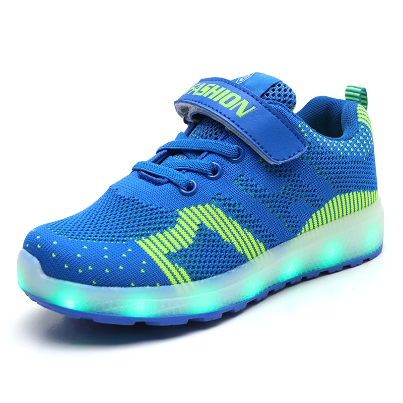 
2020 new style led shoes for boys girls rechargeable battery kids led shoe breathable knitted mesh upper 