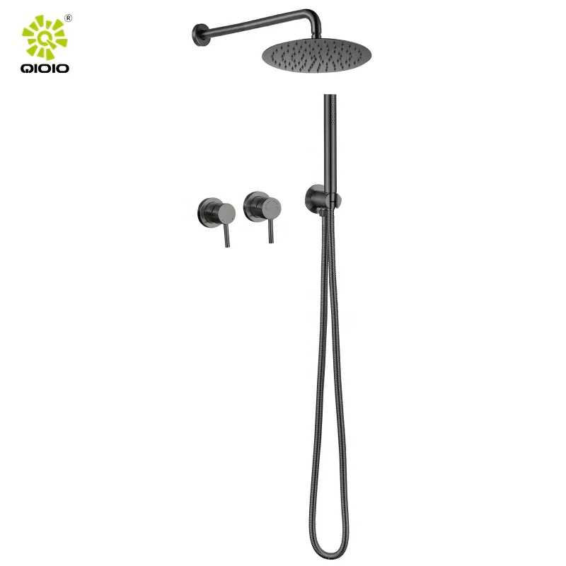 Bathroom  304 stainless stain two function hot cold wall mount shower faucet for bathroom set black bath