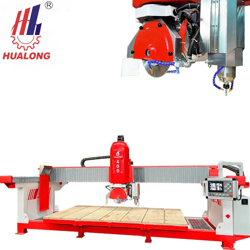 Hualong 4 Axis automatic stone cutting machine plc granite cutting machine Bridge Saw for granite marble slab cutting