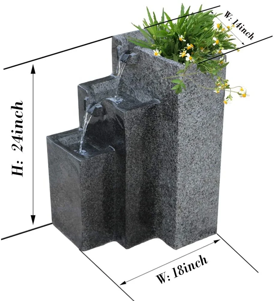 
Rock Fountain Falling Water Fountain with LED Lights Three Tier Fountain with Low Splash Design for Garden/Patio/Balcony/Lawn P 