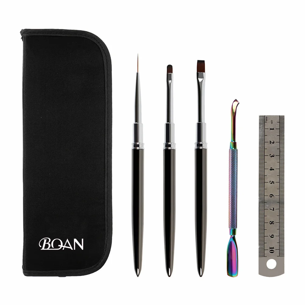 BQAN завод OEM 5 в 1 толкатель для ногтей стальная линейка Нейлоновая Щетка для гель-лака для ногтей набор инструментов для ногтей с черной кисточкой