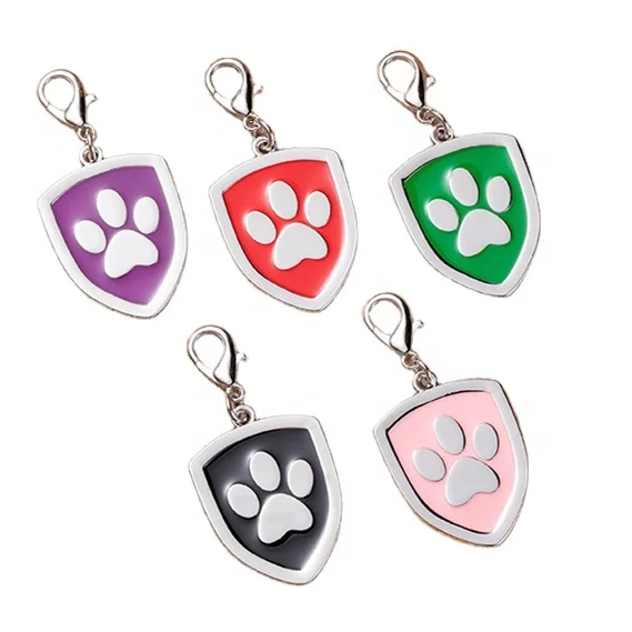 Cartoon footprints shield shaped dog tags multi-color optional engravable anti-lost zinc alloy pet ID tag collar accessories