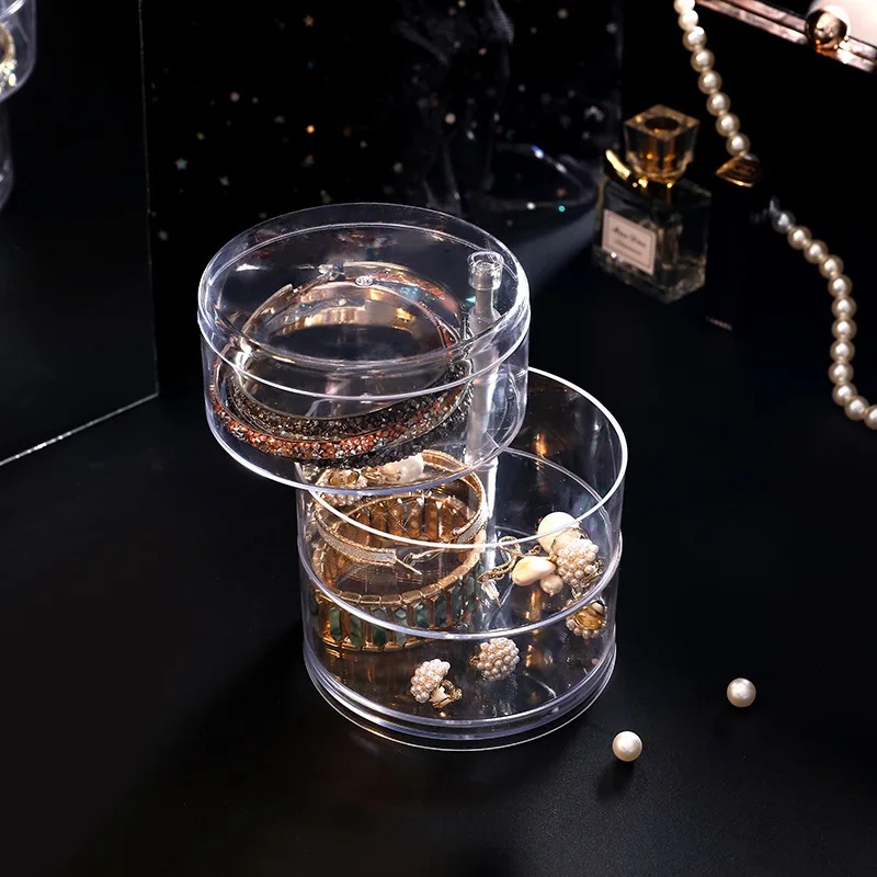 Light Luxury High-End Plastic Storage Box Multi-Layer Rotating Cosmetics Jewelry Container Dust-Proof Transparent Jewelry