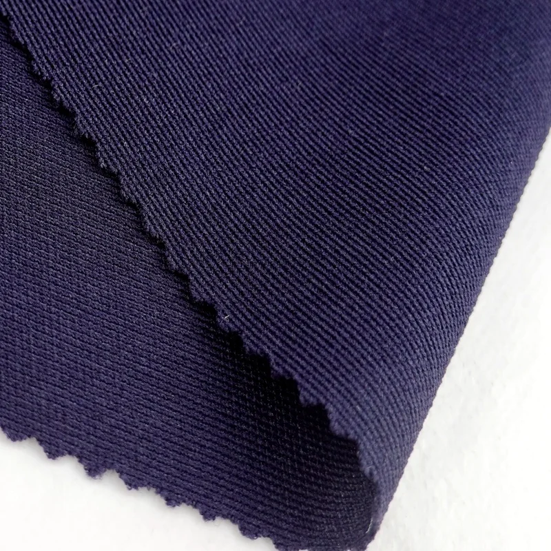 Eco friendly navy blue DTY polyester spandex knitting recycled ribbed fabric for winter sweater