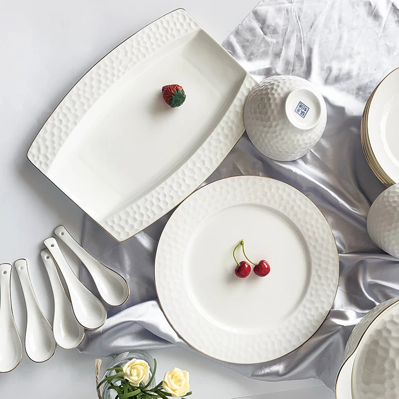 good quality hot selling ceramic dinner plates white ceramic plate ceramic plate with gold trim set of 4 pieces for daily use