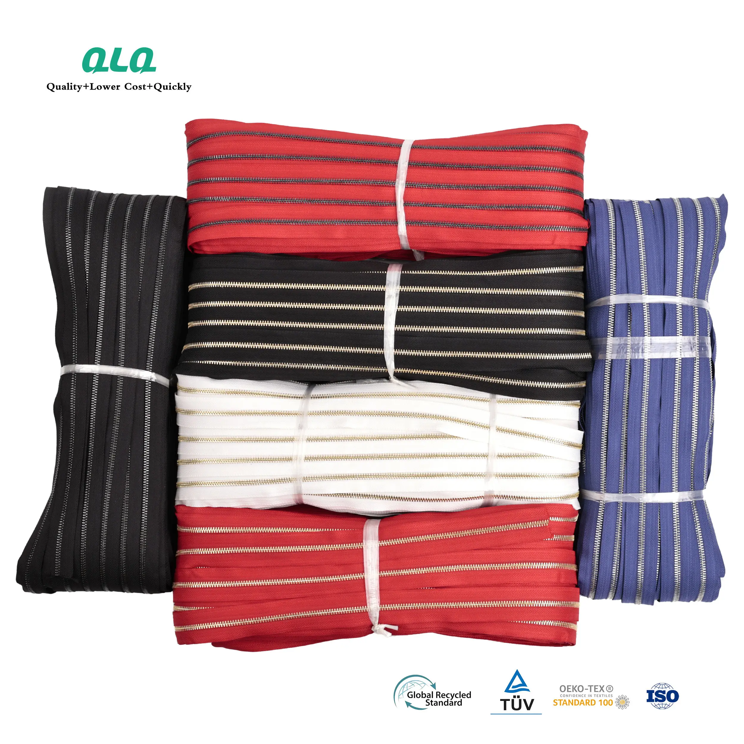 QLQ Continuous Cfc Brass Rainbow Colored Hidden Tape Yard Stripe Tapes Rolls Long Chain 5 Zippers By The Yard Nylon Zipper Roll