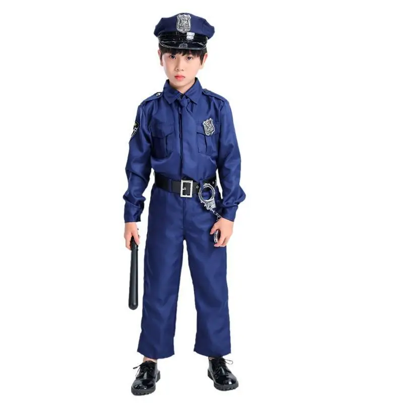 New Popular 3 Pieces Child kidsPolice Sheriff Costume Officer Costume for Kids with Handcuffs Bag Packing Halloween Outfits