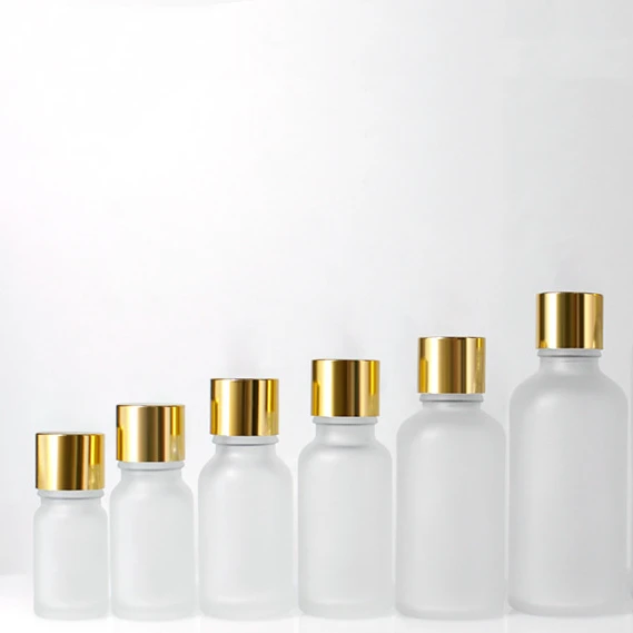 Clear Matte Frosted Round Glass Bottles with Gold Silver Dropper Essential Oil Serum Glass Dropper Bottles