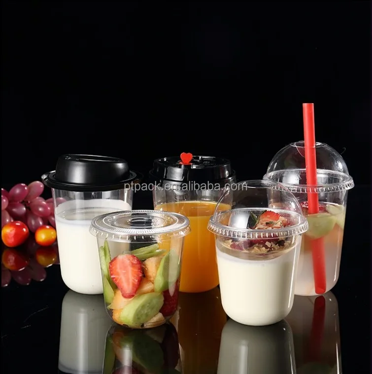 PTPACK 12oz Clear Parfait Cups Plastic Disposable PET Dessert Party Cups For Ice Cream Fruit Iced Cold Drinks Custom Dessert Cup