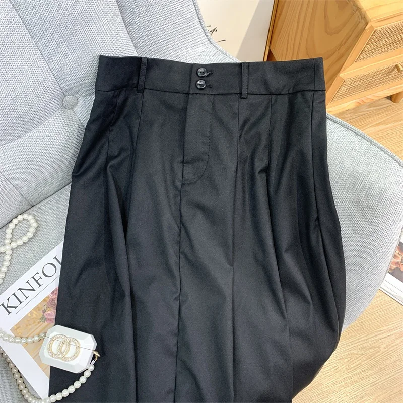 OUDINA 2022 New Stylish Summer Casual Low Waist Pleated Wide Skirt A-line Black Maxi Long Skirts