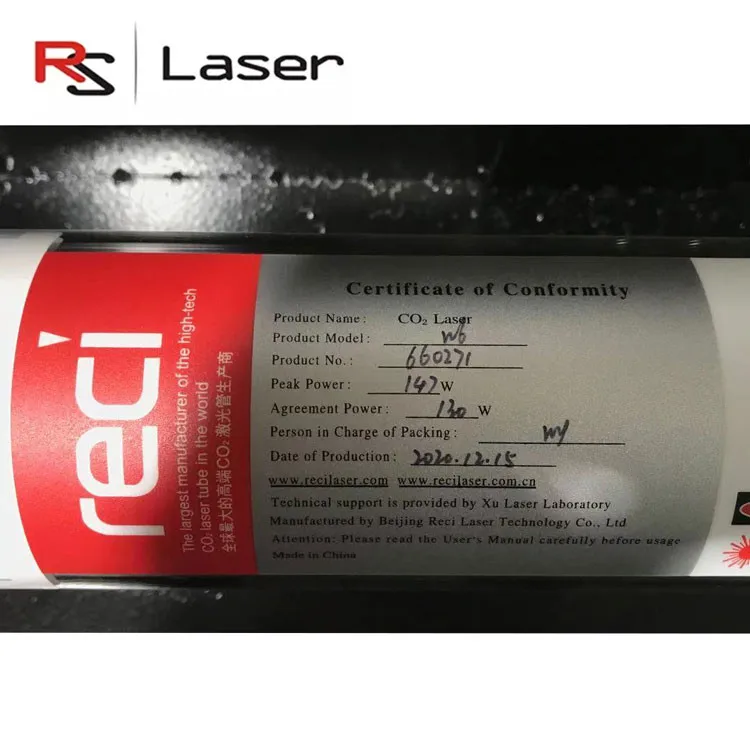 RS  Reci T Series 75W 90W 100W 130W 160W CO2 Laser Tube T1 T2 T4 For CO2 Laser Cutting Machine