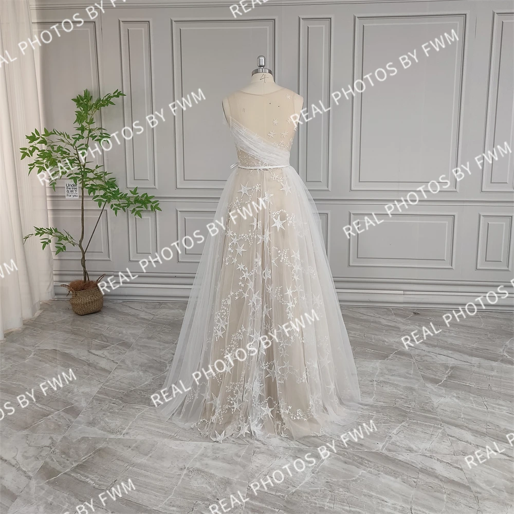 100% Real Photos High Quality Stars Lace Wedding Dress For Bride Elegant Woman Illusion Back Bridal Gown New Design 2024