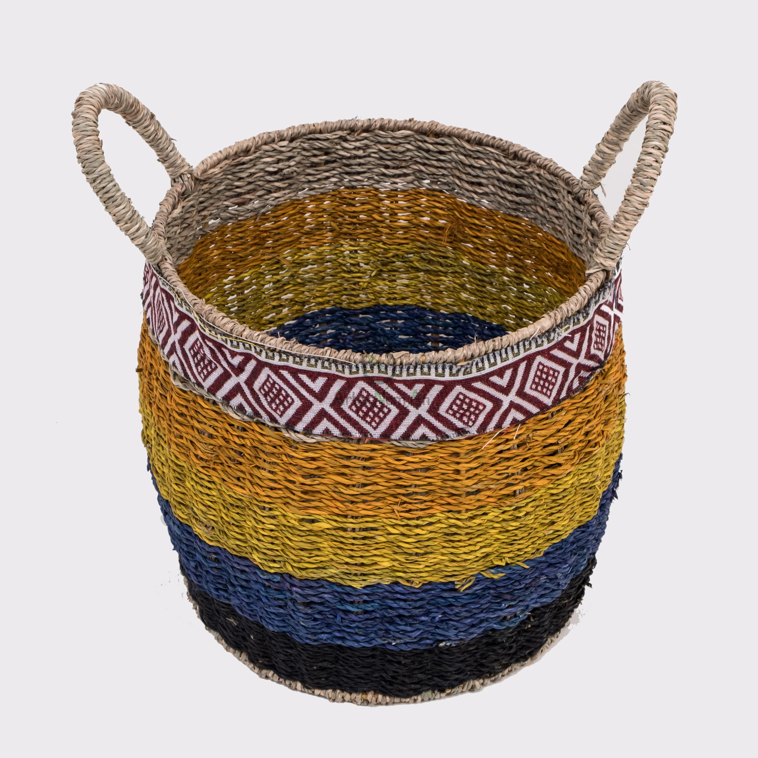 Boho decor round small seagrass african basket also woven storage laundry basket with handles wholesale
