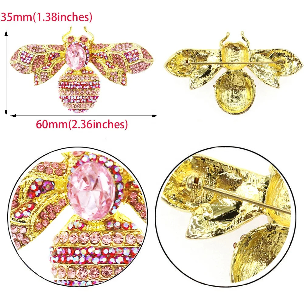 Fashion Jewelry Crystal Rhinestone 60mm/2.36inches Bee Brooches Pin Honeybee Hijab Brooch For Women Lady