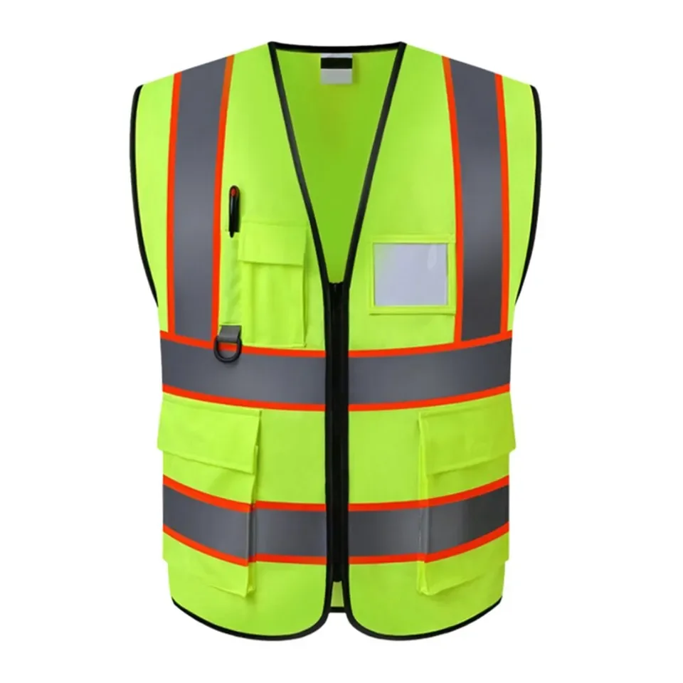 Custom Logo Reflective Clothing Jacket Strip Mesh Fabric Class 2 Hi Vis Construction Security Safety Vest With Pocket