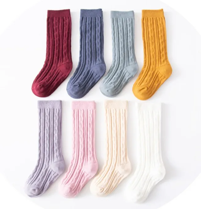 RTS на осень и зиму из хлопка конфетных цветов для малышей до колена высокие вязанные носки детей ясельного возраста; Вязаный миниатюрные гетры девочек; Хлопковые без пятки маленьких мальчиков девочек