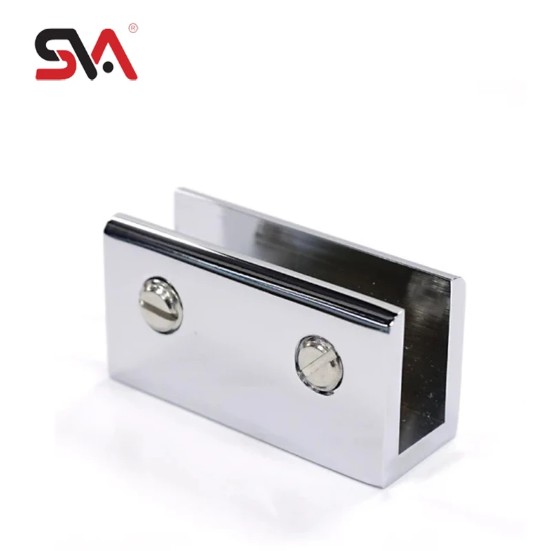 Best Selling Customized Polished Chrome Bathroom Hardware Modern Square Brass Shower Glass Door Shelf Clamp Clip