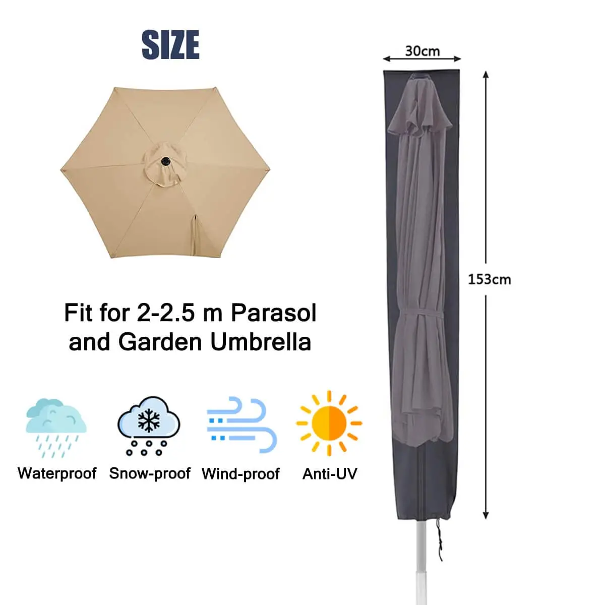 Tear Resistant 600D Oxford PVC Coating Garden Parasol Cover Waterproof Patio Umbrella Covers