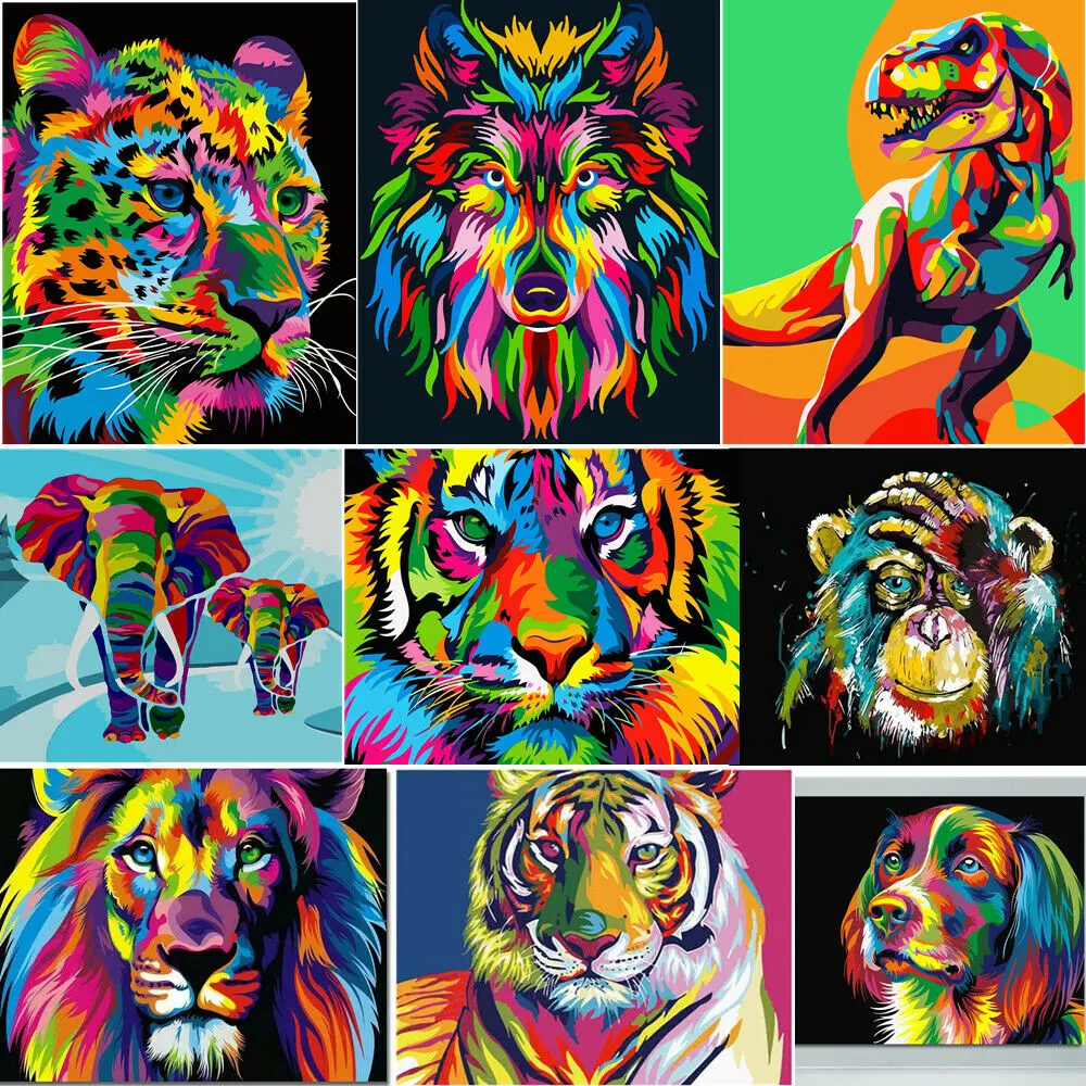 Animals Oil Painting Paint by Numbers Kit Canvas DIY Adult Kids Art XMAS Gift